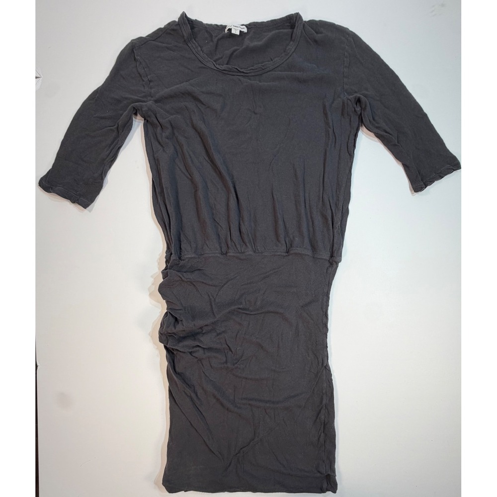 James Perse Standard Ruched Mini Dress Charcoal Gray 3/4 Sleeve WUC6734 Size 3